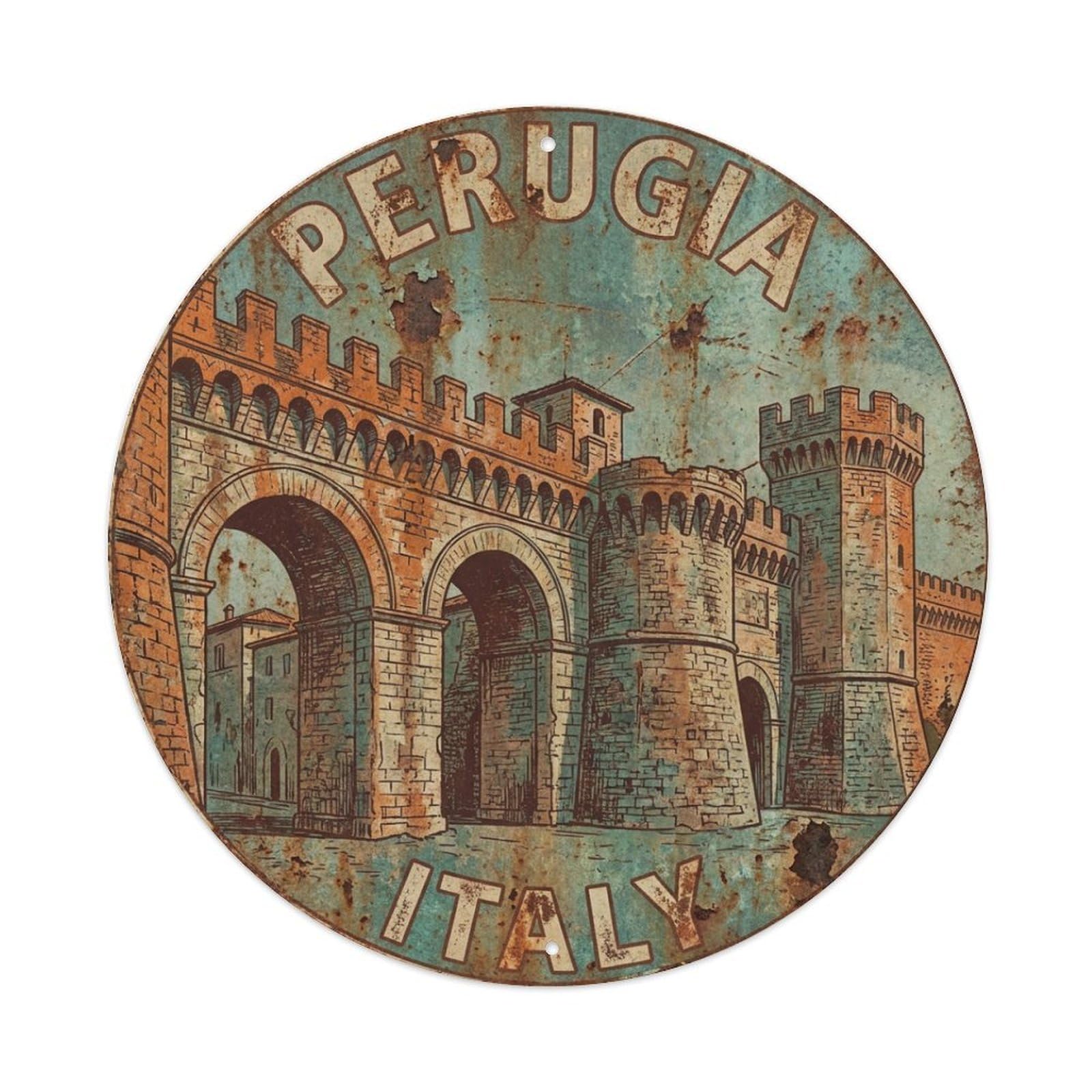 Galvaxio Style Vintage Travel Italy Perugia Metal Tin Sign
