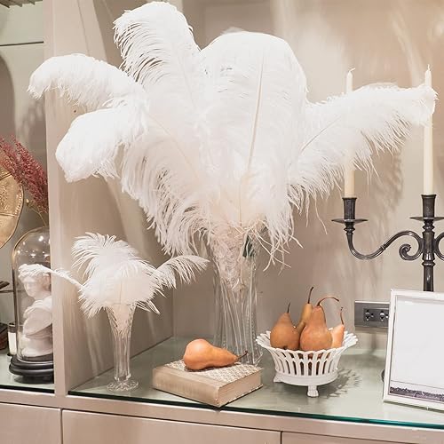 Miniatura 6 de Crowye 100 plumas de avestruz a granel de 12-14 pulgadas, plumas naturales de 10-12 pulgadas para jarrón con 100 palos y kit de cinta adhesiva para