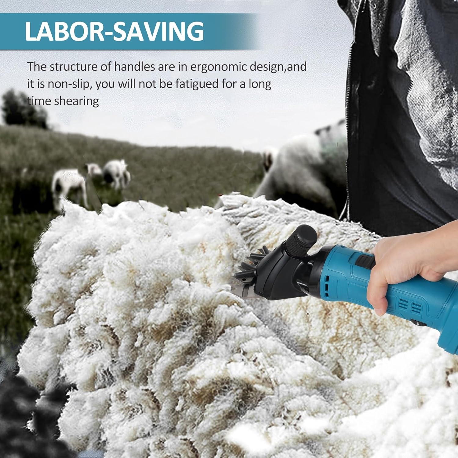 Dioche 6 Speed Adjustable Speed Sheep Shears Lithium Electric Wool Shears Set Lithium Electric Shaver and Shears (US Plug & 2 Battery)