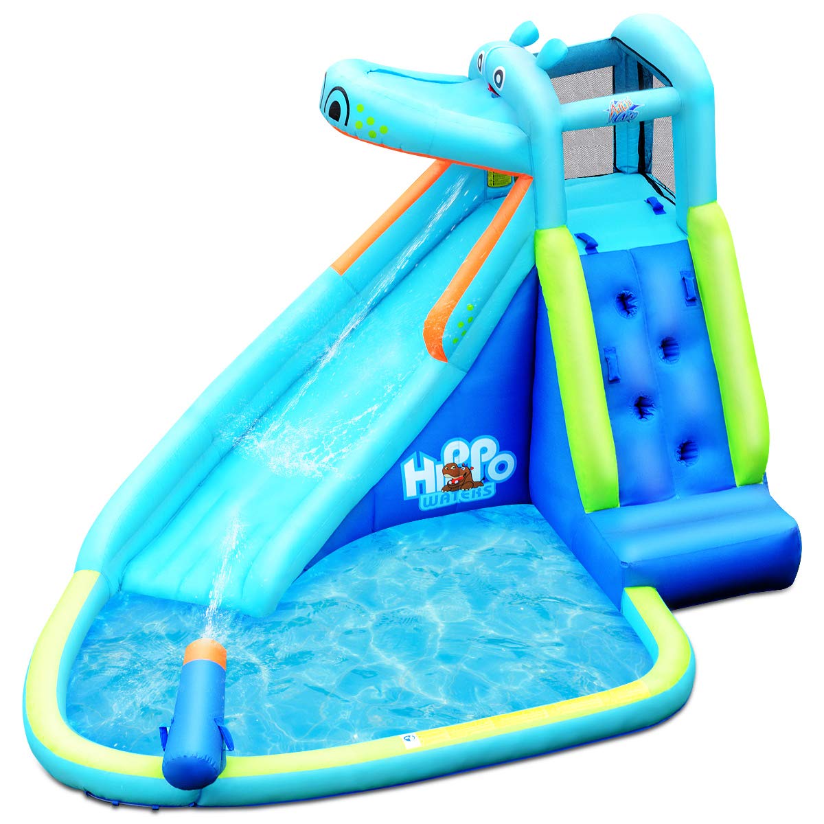 COSTWAY Hüpfburg aufblasbar, Wasserrutsche Aufblasbare Spielpool, Wasserspielcenter mit Rutsche, Wasserpark Planschbecken 350x300x225cm
