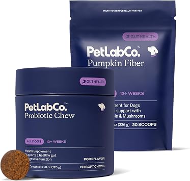 PetLab Co Gut & Digest Bundle Pumpkin Powder Blend for Firm Stools & Healthy Digestion. Pork-Flavored Probiotic Chews to Support Gut & Immune Health Easy to Use Advanced Formulas
