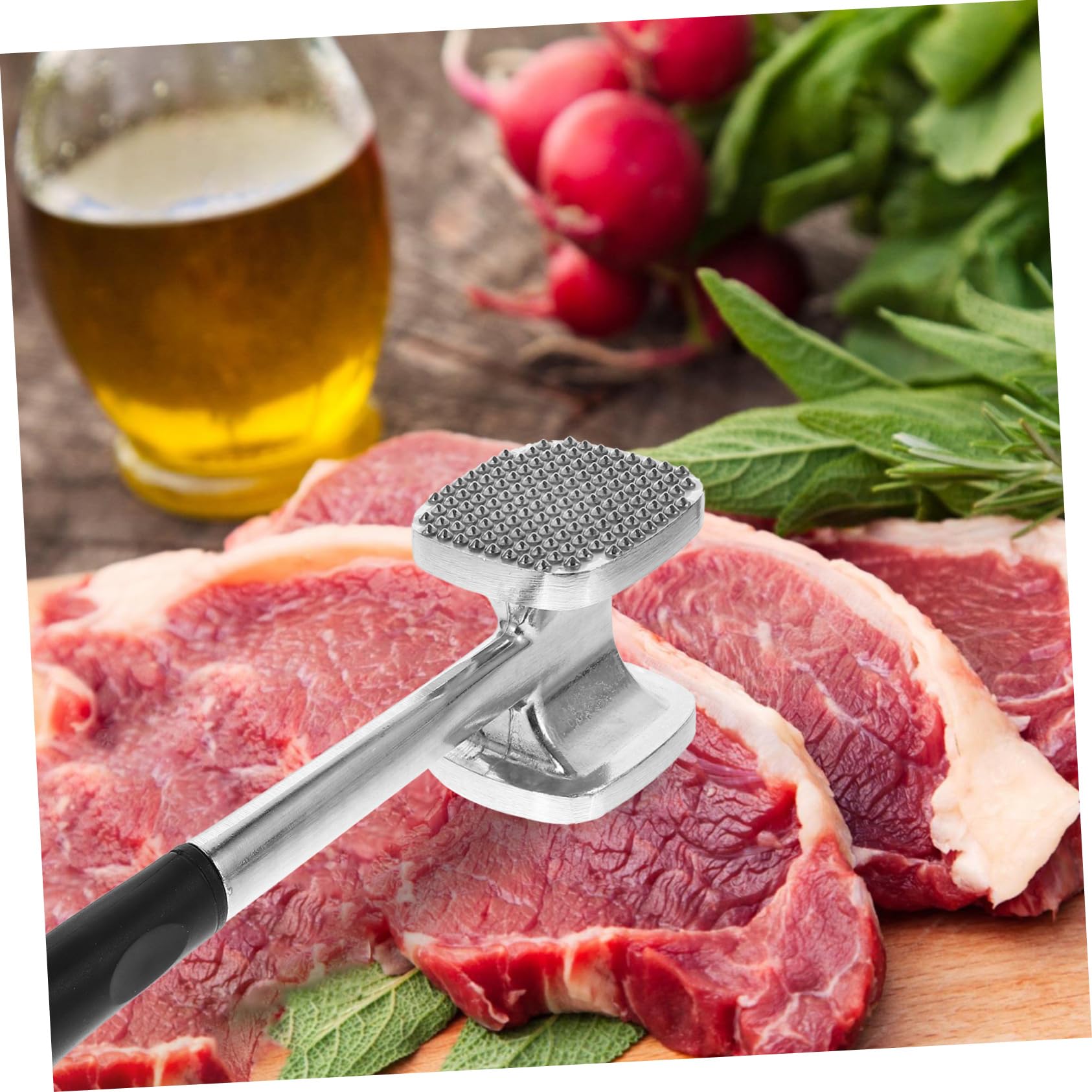 PRETYZOOM 1pc Meat Tenderizer Hammer Dual Sided Meat Mallet for Kitchen Use Ergonomic Handle for Steaks Heavy Duty Cooking Tool Silver