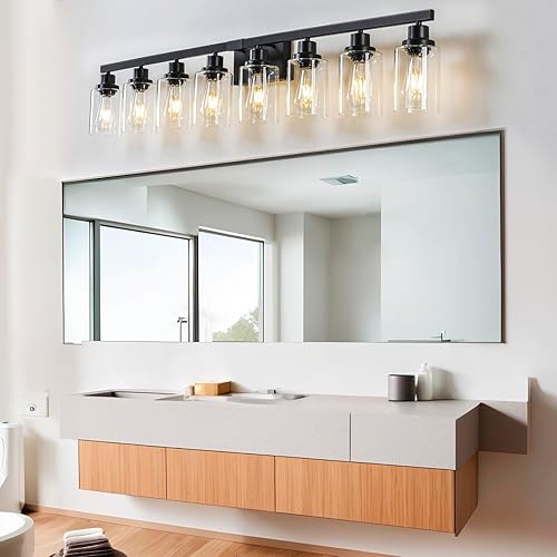 Miniatura 6 de 8 luces de tocador de baño sobre el espejo, 52 pulgadas, negro mate, modernas luces de tocador negras para espejo dormitorio, sala de estar
