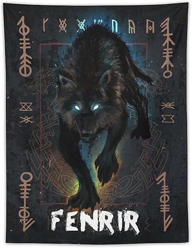 Tapiz de mitología nórdica Fenrir The Norse Wolf Painting Tapiz de pared impresiones artísticas para colgar en el dormitorio del hogar, decoración