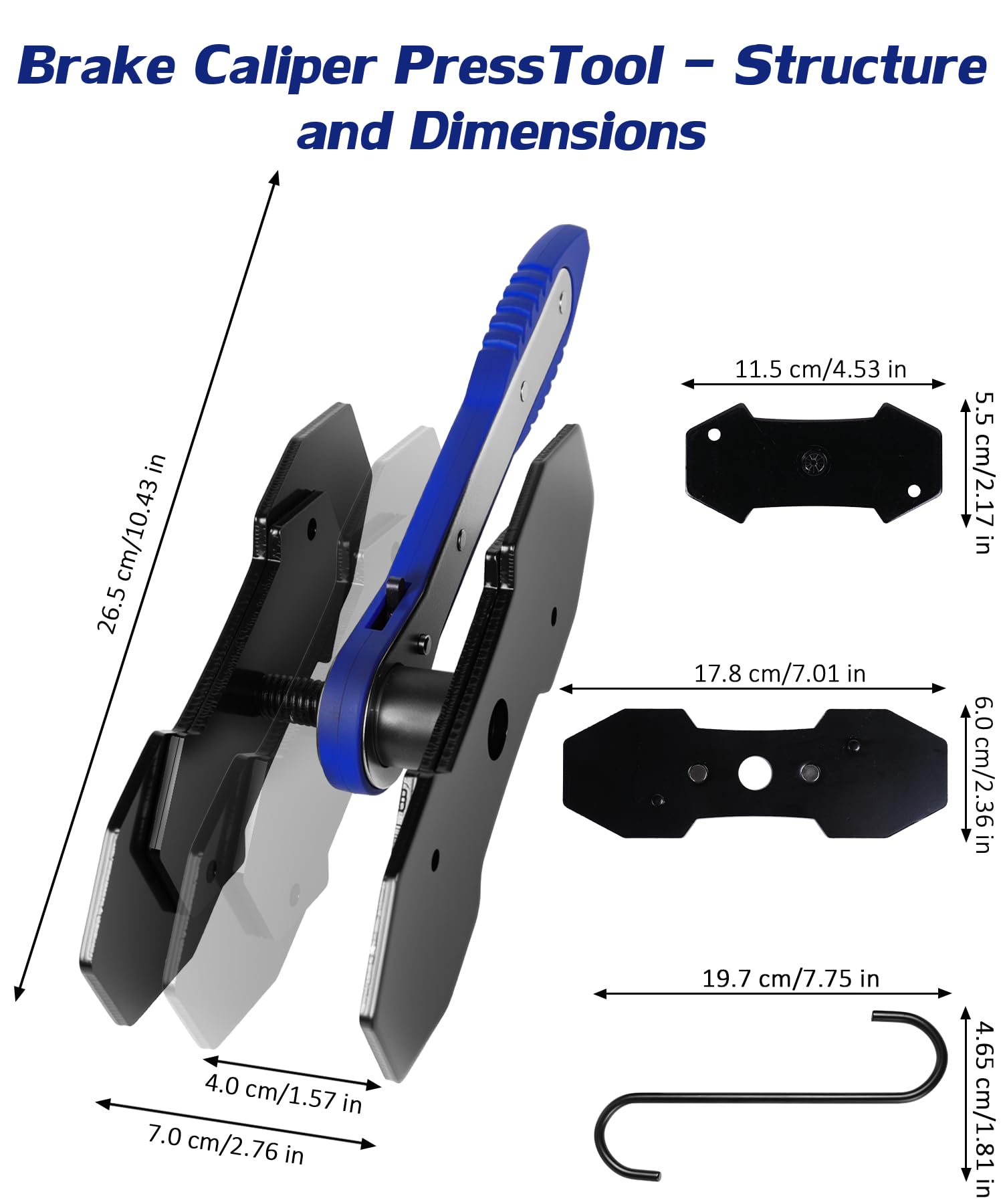 Condition photo showing New/Like New for brake caliper compression tool,360° swing ratchet switch with additional 2 pcs large steel plate and 2 hooks&nylon grip work gloves for single/twin/quad piston,disc brake repair/car,truck,suv(blue)