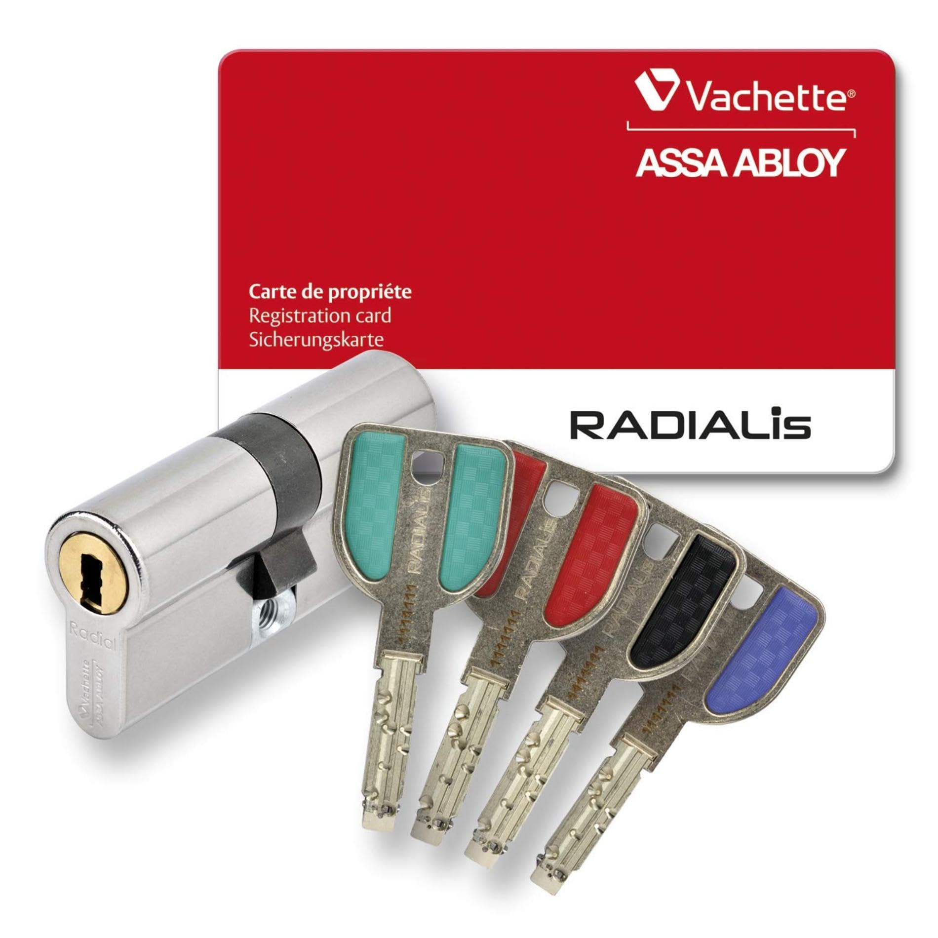 Vachette RADIALis - Cylindre de Serrure Débrayable SYNKRO 32,5x32,5 mm Inox, Sécurité Maximale, pour Porte extérieure, porte d'entrée - 4 Clés Incopiables, Carte de Propriété