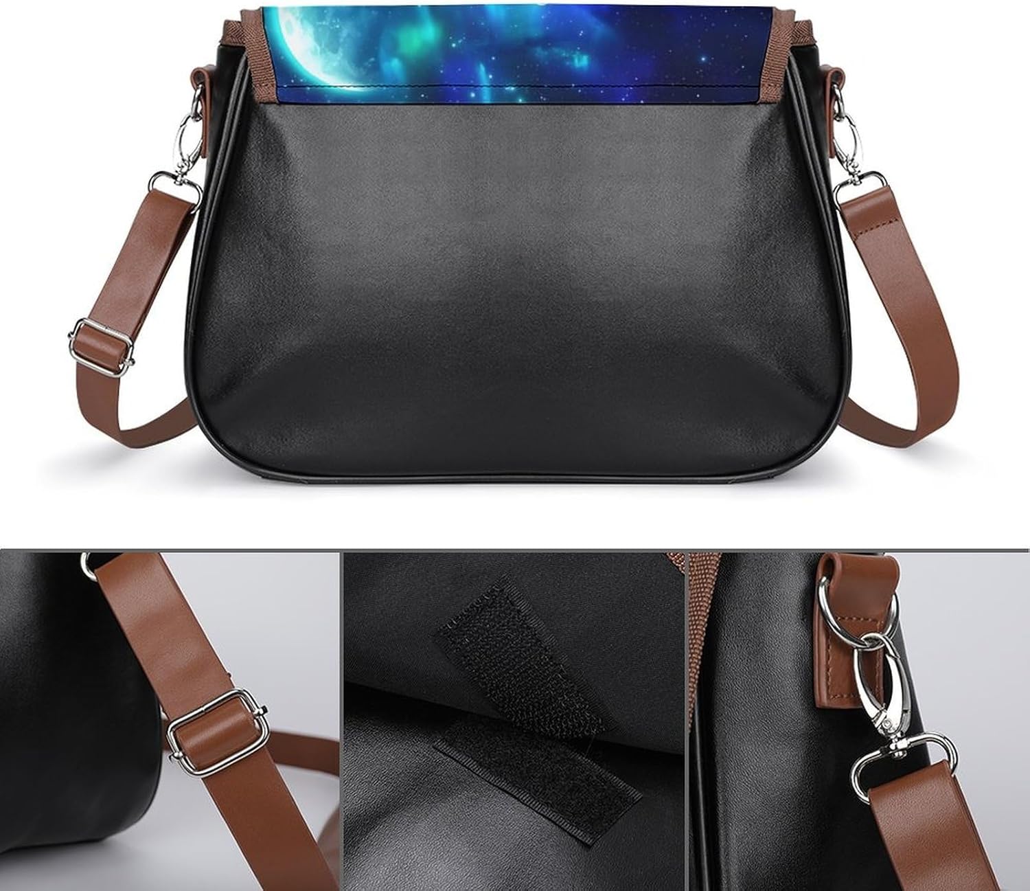 Wolves Northern Lights Women's Shoulder Handbags Cute PU Leather Purse Crossbody Messenger Bags