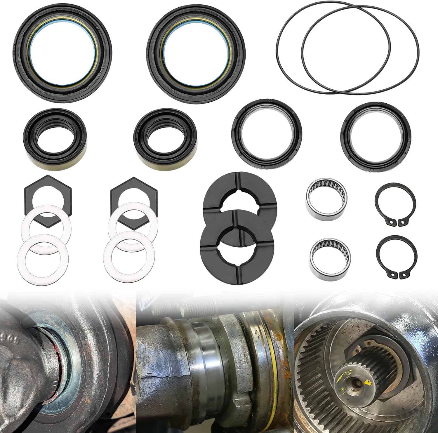 Outer Axle Dust Seal & Inner Tube Seal & Needle Bearing & Snap Ring & Thrust Washer Seals Kit Fit For 2000-2005 Ford Excursion/1998-2004 Ford F250/F350/F450/F550 Super Duty Dana 50 60 Front Axle