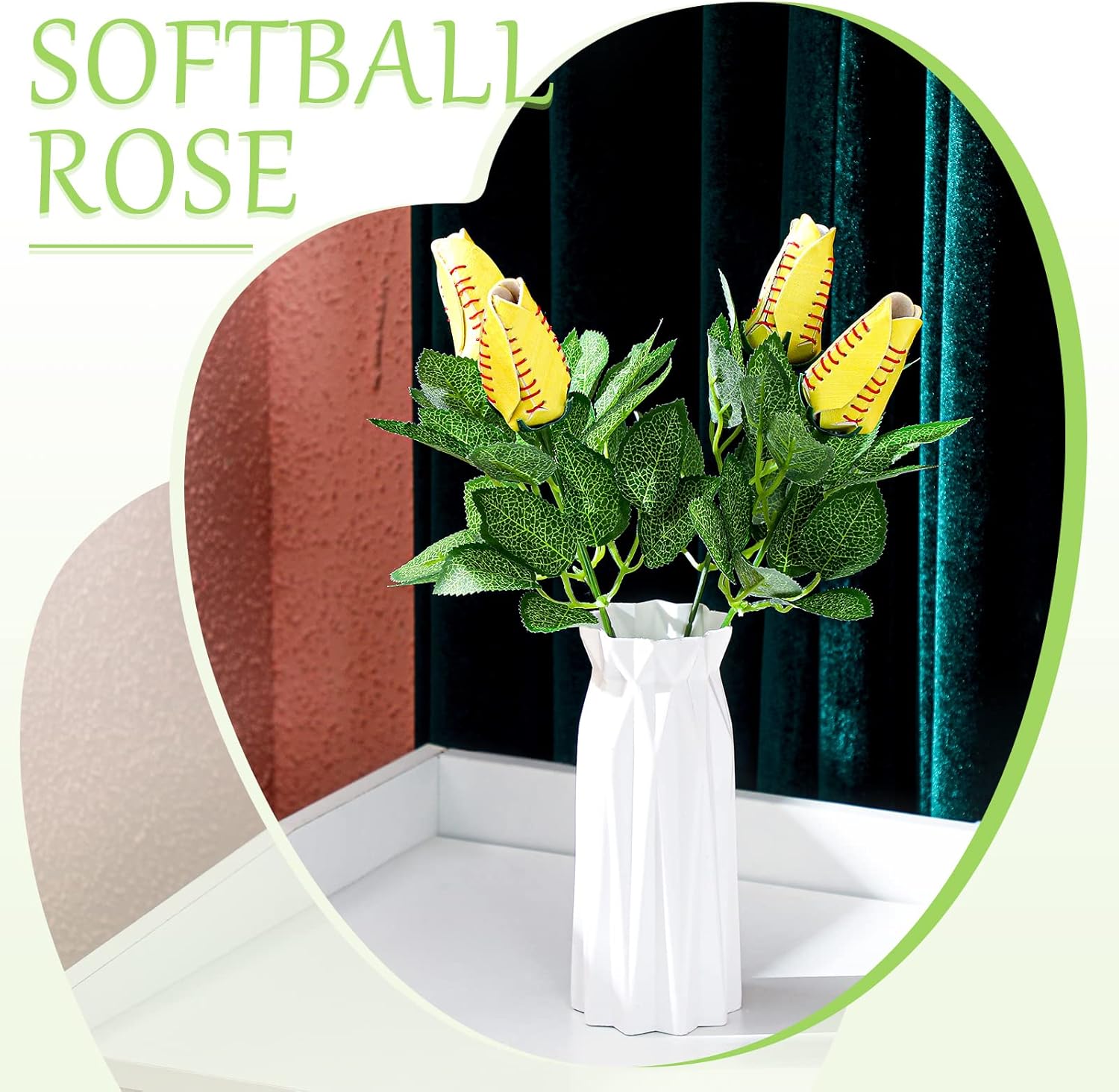 Cindeer 4 Pieces Softball Rose Sport Roses Softball Senior Gifts Bouquet Decorations Yellow Artificial Flowers