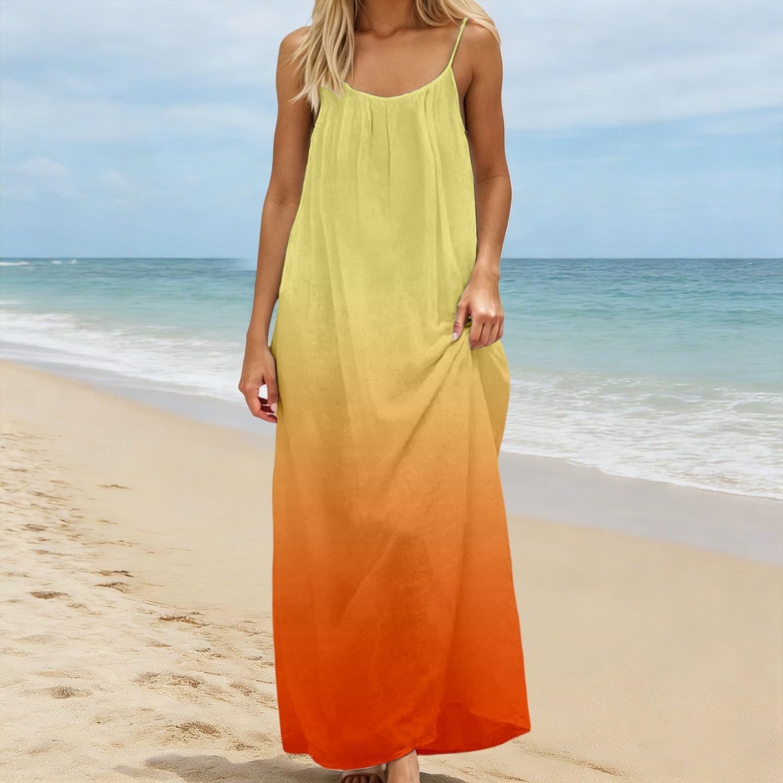 Casual 2026 Vacanza Sundresses per le Donne Trendy Sciolto Backless Spiaggia Estate Sundresses Party Primavera Gradiente Camisole Carino Ritorno a casa Flowy Club Elegante Abiti da sole Modesto Estate