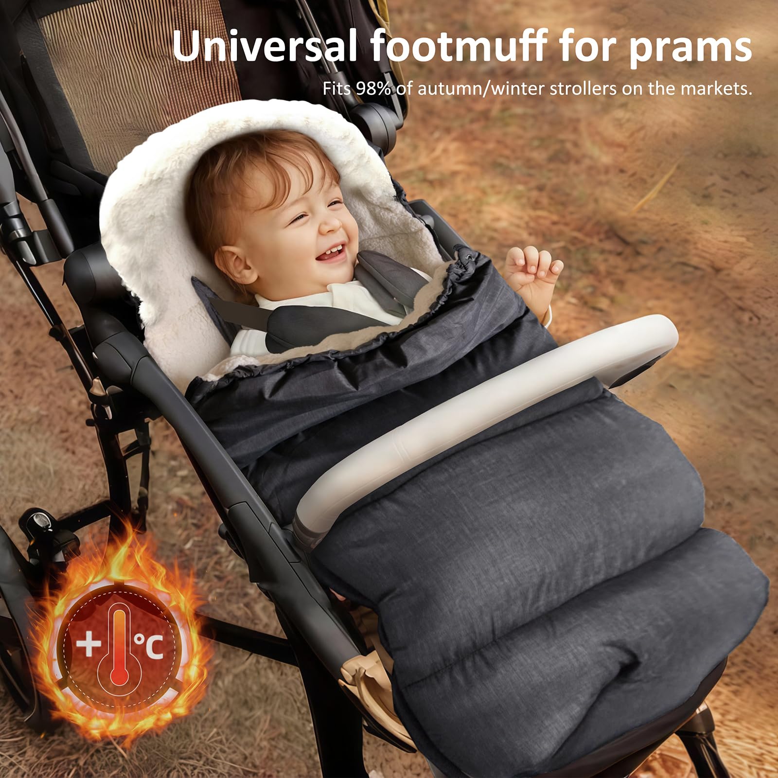 auvstar Universelle Chancelière pour Poussette,Chanceliere Bebe Poussette,d'hiver Imperméable À l'eau Coupe-Vent Froid Détachable Chanceliere Universelle pour Poussette