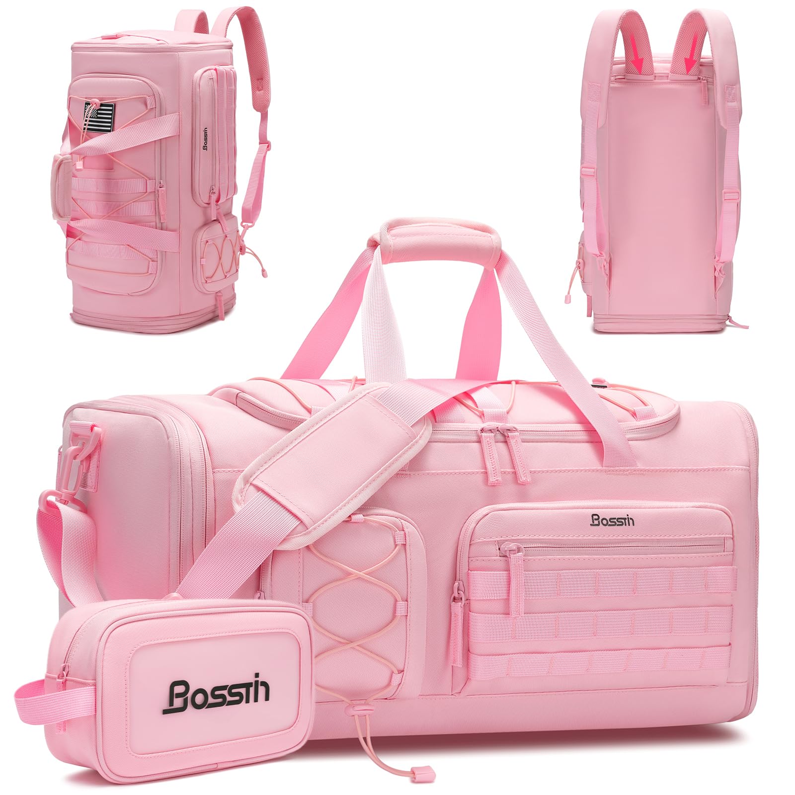 BOSSTIN Gym Bag for Men & Women, 45L-50L Expandable Sports Duffle Bag, Pink, L, Expandable Travel Duffel Bag
