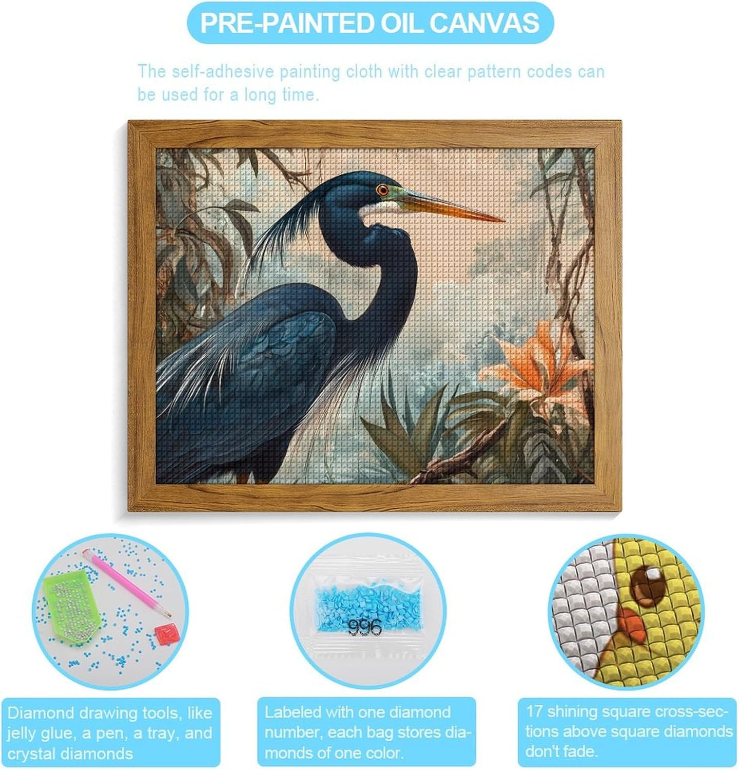 Herons Tropical Plants Landscape Printed Diamond 5D Painting Kits DIY Full Drill Crafts for Home Wall Decor 16x20 Inch Yellow Wood 50 * 40cm