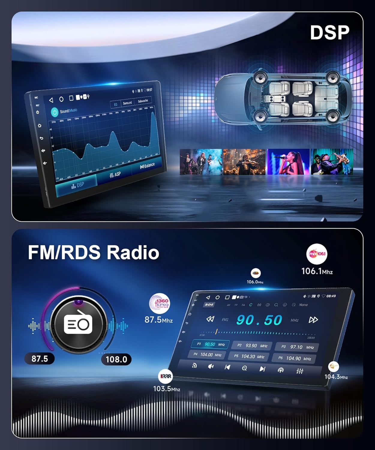 5Ghz WiFi Car Radio Stereo for Honda Odyssey 2005-2010 2+64G, 10.1" Touch Screen/Android 15/Wireless CarPlay/Android Auto/DSP EQ/GPS Navigation/Bluetooth/FM/RDS/SWC/HD Backup Camera