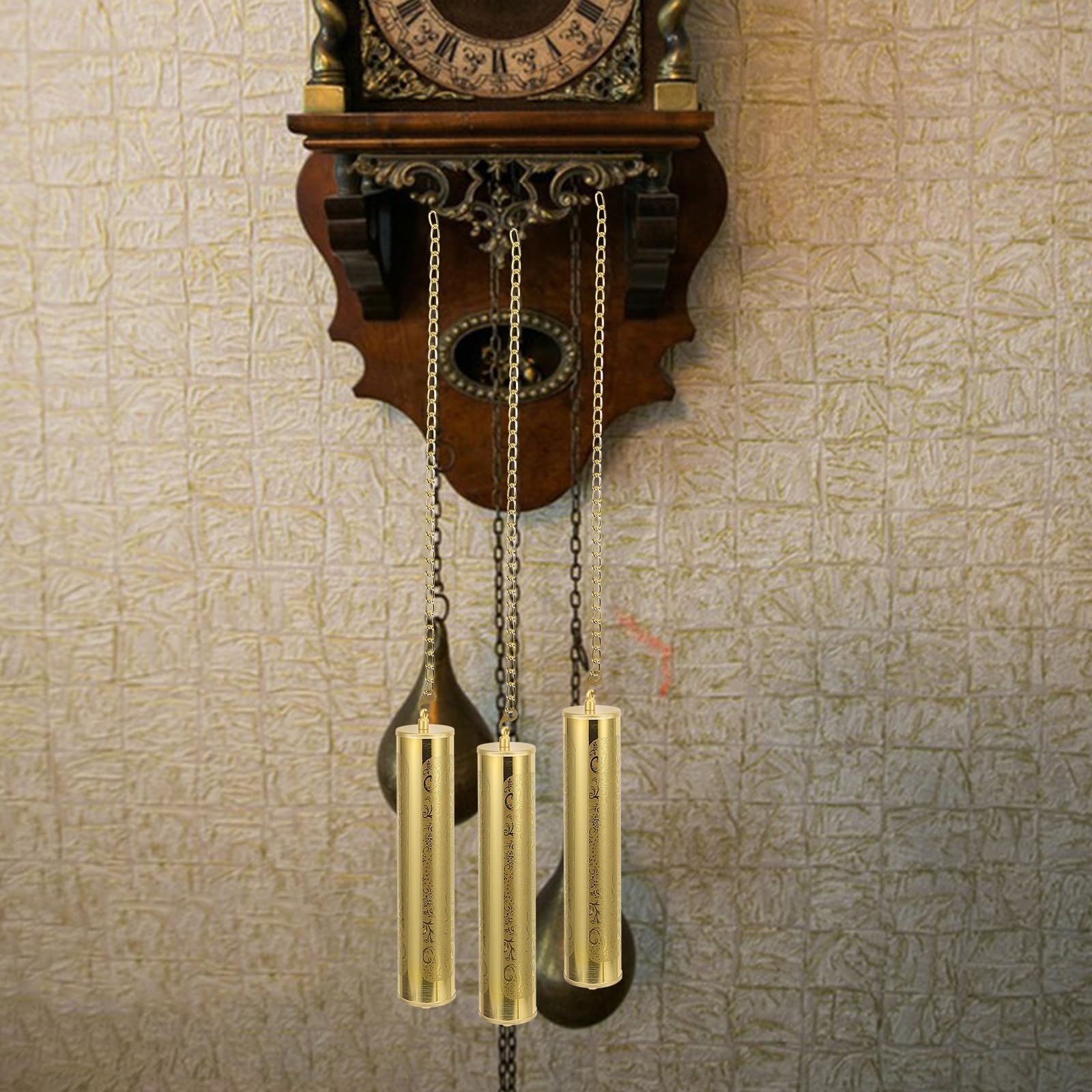 Housoutil Standuhr-Gewichte, 2 Stück Vintage-Wanduhr-Gewichte,Goldene Standuhr Dekoratives Hammer, Muster Uhrengewicht Für Wanduhr, Eisenkettengewicht Ersatz Uhrgewichtsteil