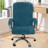 Vista 6 de Funda de terciopelo para silla de oficina con fundas para brazos, universal, giratoria, para silla de juegos (grande, azul pavo real)