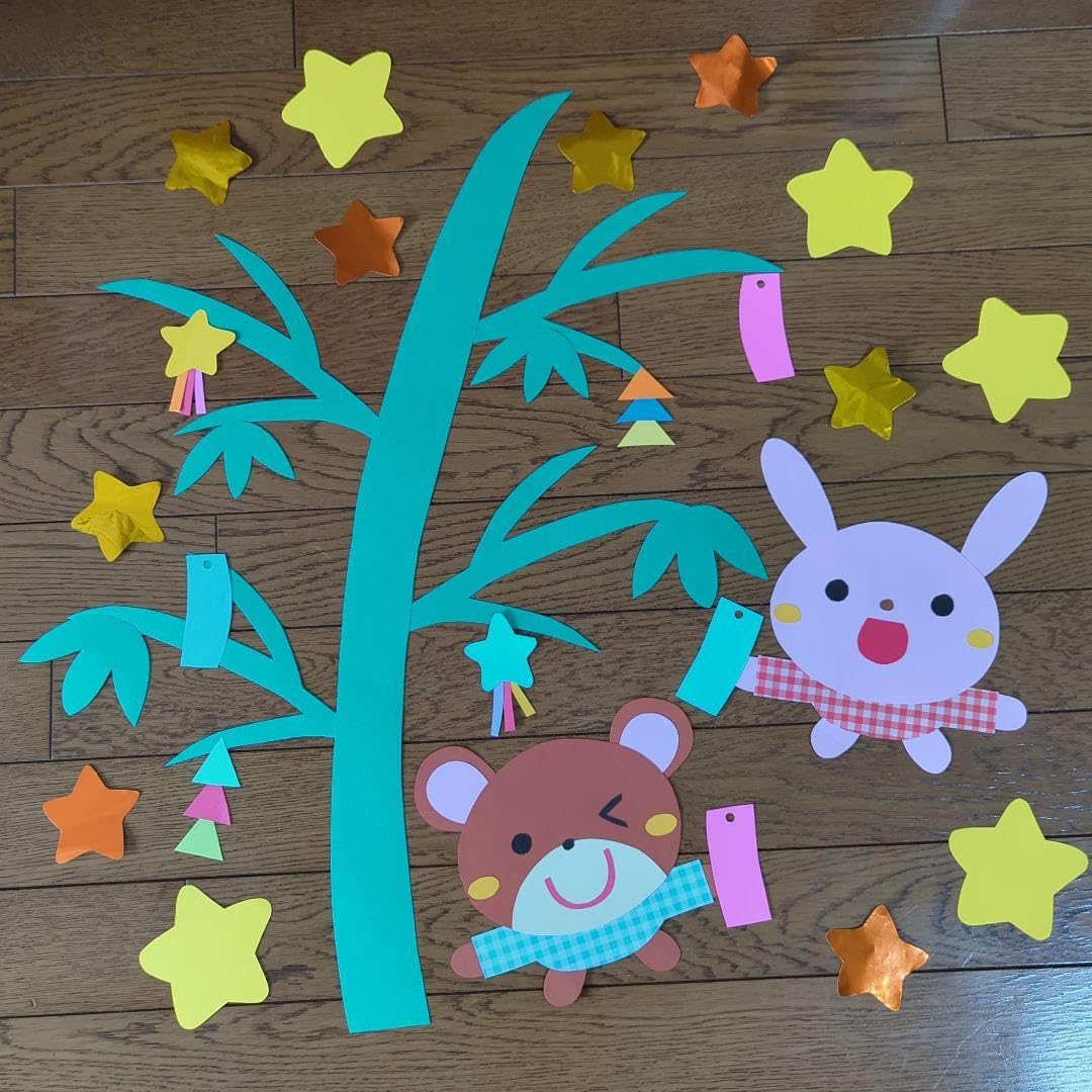 どんぐりアート　壁掛け　リース　七夕、朝顔　麦わら帽子、サングラス、うちわ どんぐりアート 壁掛け リース 七夕、朝顔 麦わら帽子
