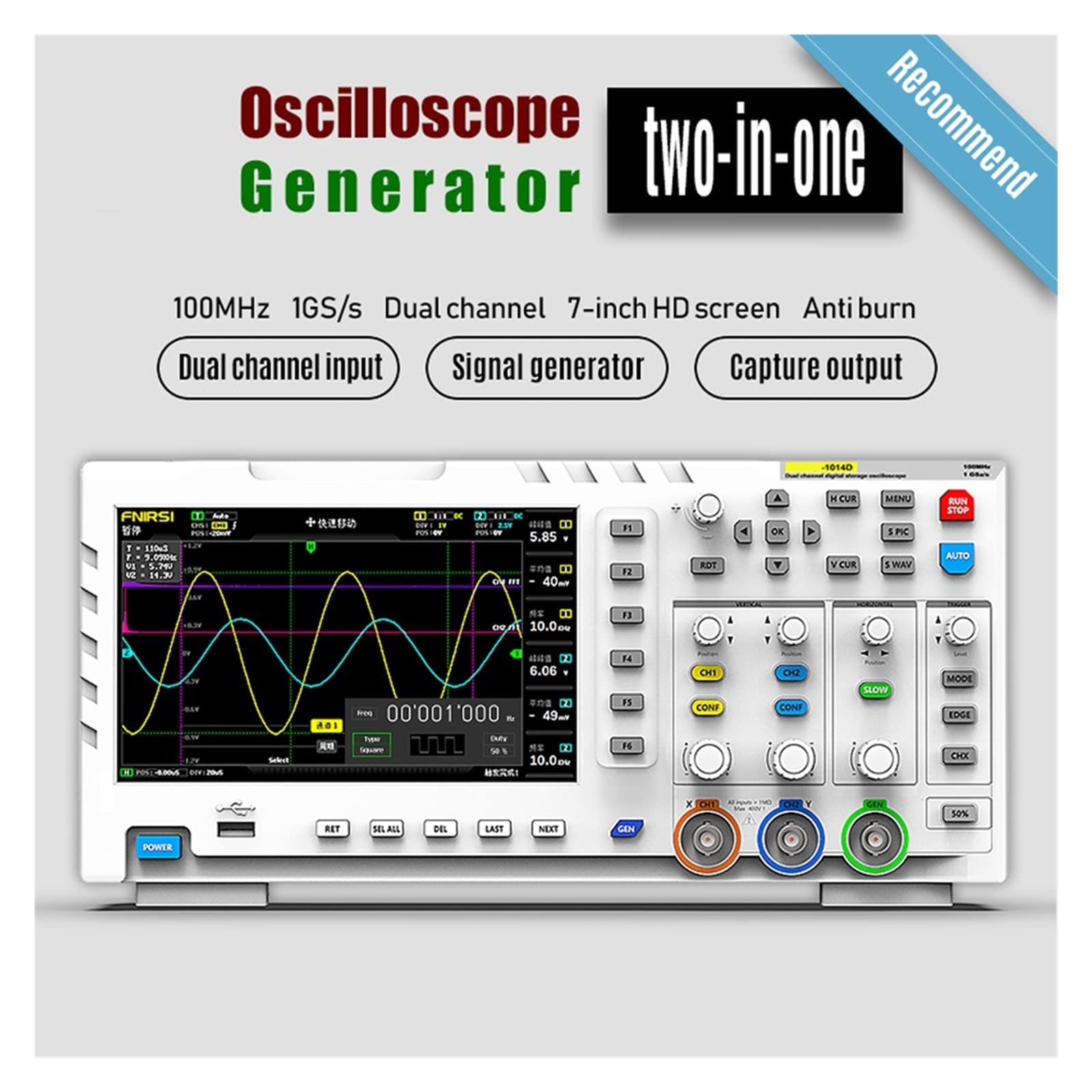 1014D Digital Oscilloscope 2 In 1 Dual Channel Input Signal Generator 100MHz* 2 Ana-log Bandwidth 1GSa/s Sampling Rate,DIY Tools