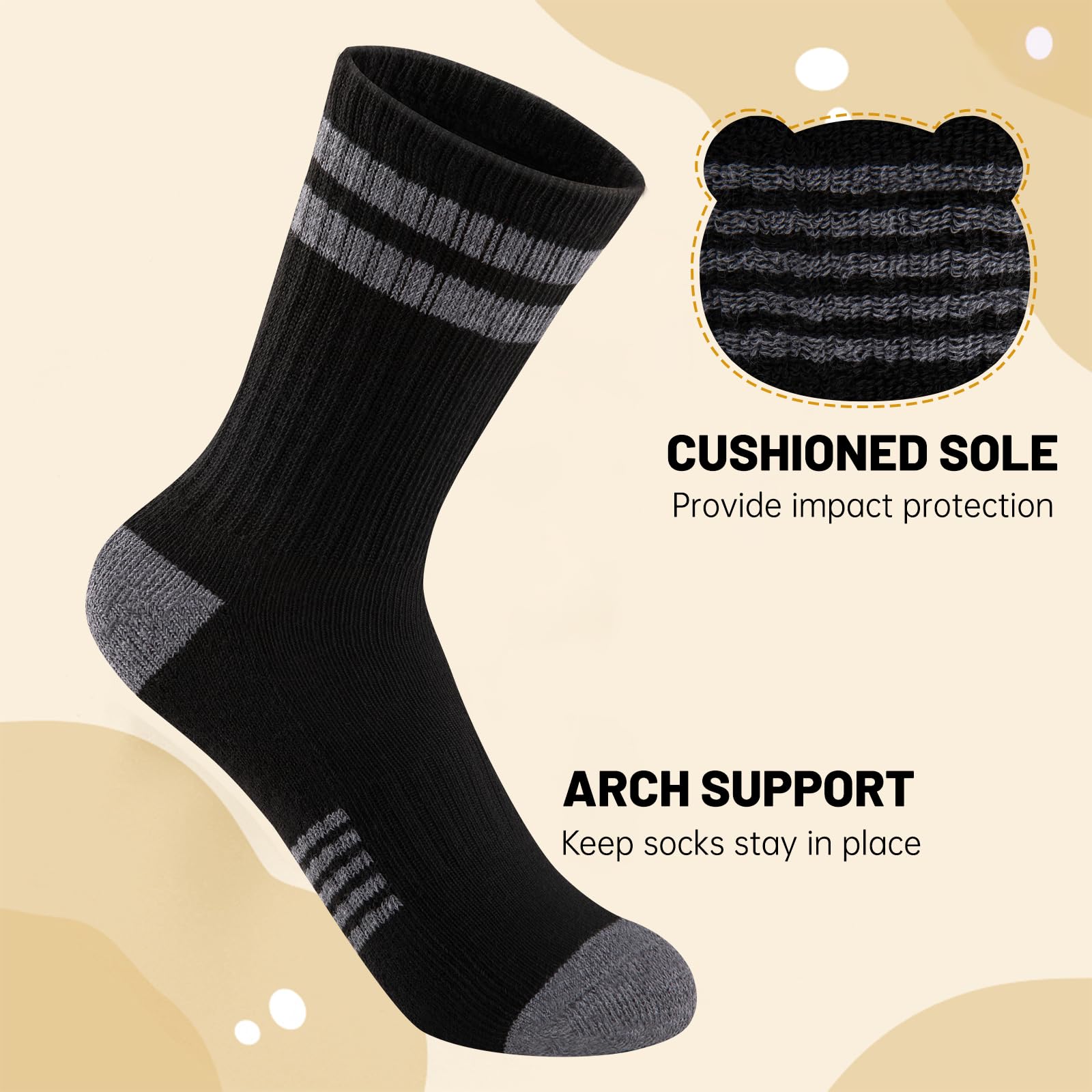 Comfoex 10 pares de calcetines deportivos largos para niños de 4 a 6, 6 a 8, 8 a 10 años, para deportes de pantorrilla, medio acolchado