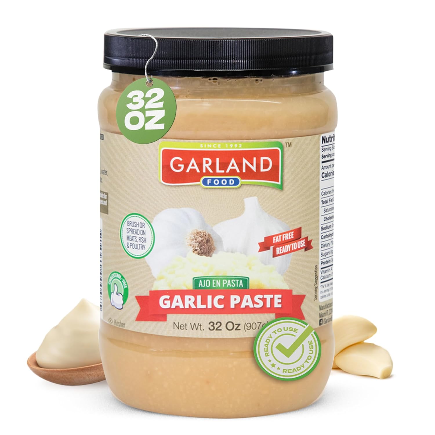 Garland Food Garlic Paste 32 oz - Smooth Flavorful Garlic Spread for Cooking, Marinades & Meal Prep