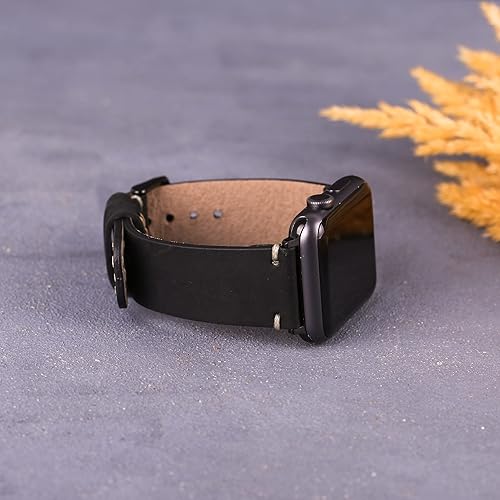 Miniatura 4 de OXA Leather Stitch Detailed Compatible with Apple Watch Band  Series 8 7 6 5 4 3 2 1 SE Ultra  Polished Stainless-Steel Buckle and Adapters  Men and