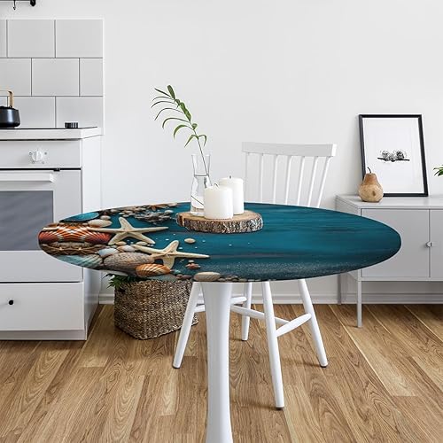 Vista 279 de Pardick Mantel redondo elástico con diseño de hojas de otoño, mantel redondo ajustable de 36 a 42 pulgadas, mantel circular impermeable, lavable