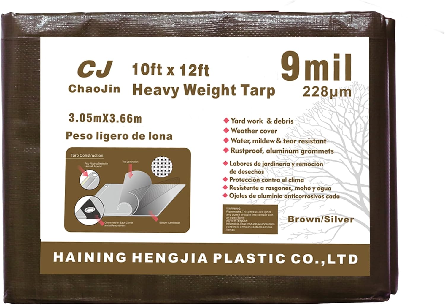 Heavy Duty Tarps Waterproof Cover Outdoor Thick UV Resistant Multipurpose Protective Cover for Emergency Rain Shelter Camping Tarpaulin with Grommets (9 Mil,10x12 Feet) Brown/Silver 10*12FT Brown/Silver