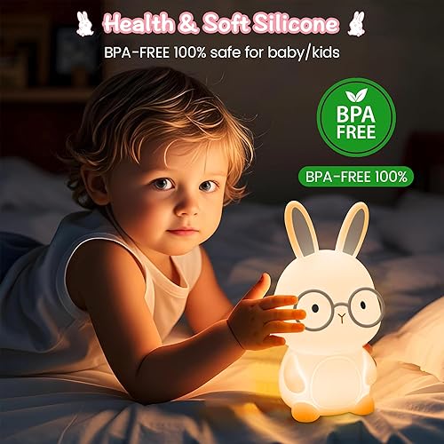 Miniatura 5 de Luz nocturna de conejo, lámpara de conejo para niños, luz nocturna recargable para guardería, lámpara de noche de silicona con cambio de color