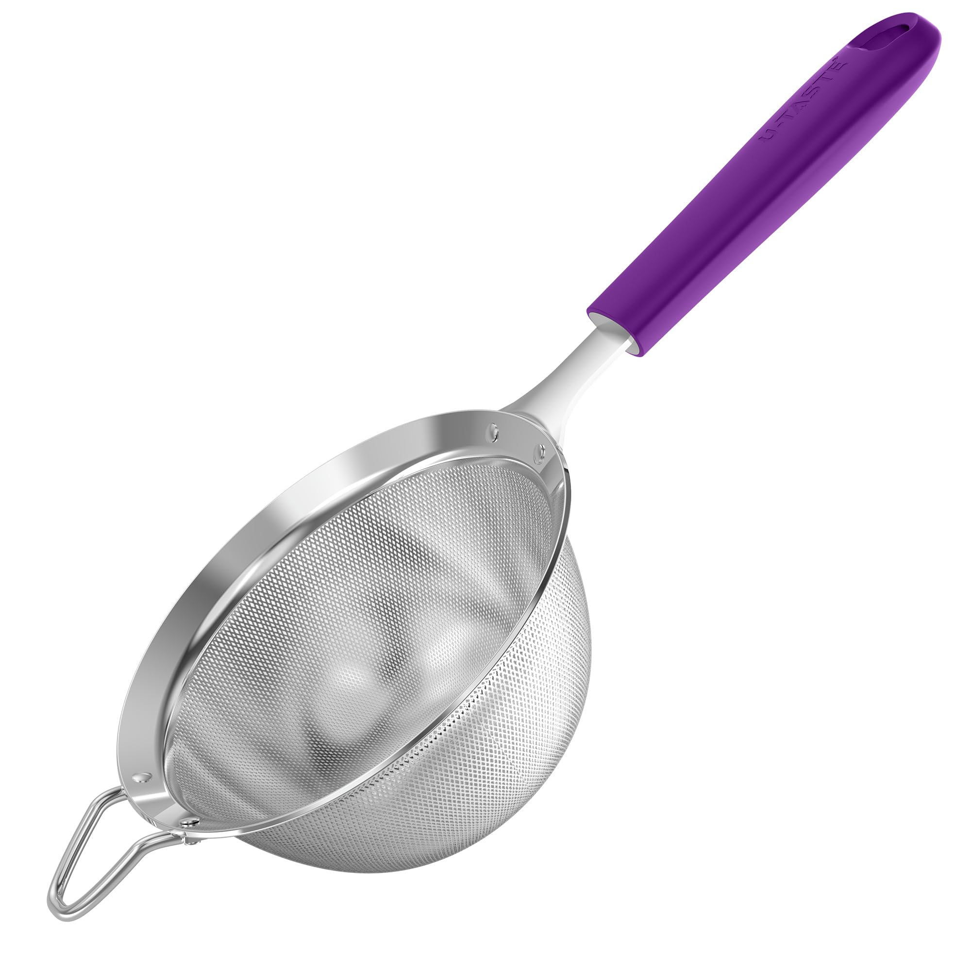U-Taste Tamiz de malla fina mediana, colador cocina, acero 18/8, Morado | 12cm con mango de silicona resistente remachado, ideal para tamizar harina, colar té arroz quinua
