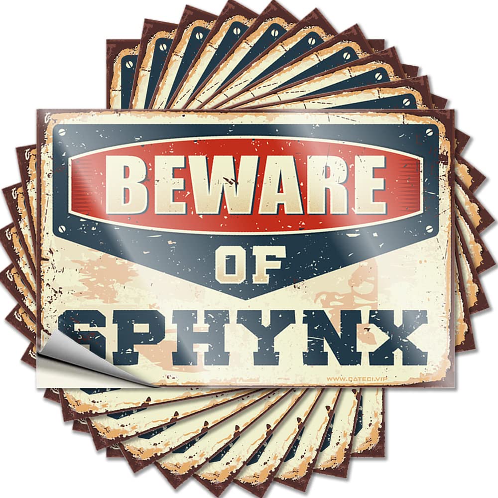 Hardhat Stickers and Decals Beware of Sphynx Funny Sticker 10 Pcs Funny Stickers for Cars Car Stickers for Men(6X9CM)