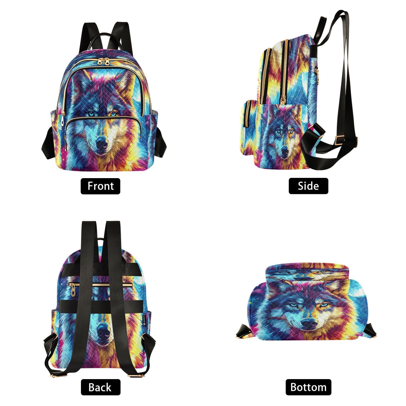 ALAZA Wolf Watercolor Moon Women Backpack Purse Ladies Fashion Shoulder Bag Daypack Travel Bag 7.5L