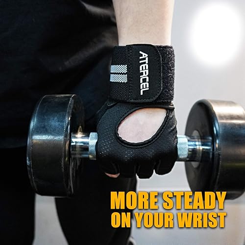 Miniatura 6 de ATERCEL Guantes de entrenamiento transpirables con soporte de muñeca para gimnasio, ejercicio, dominadas, súper ligeros para hombres y mujeres,