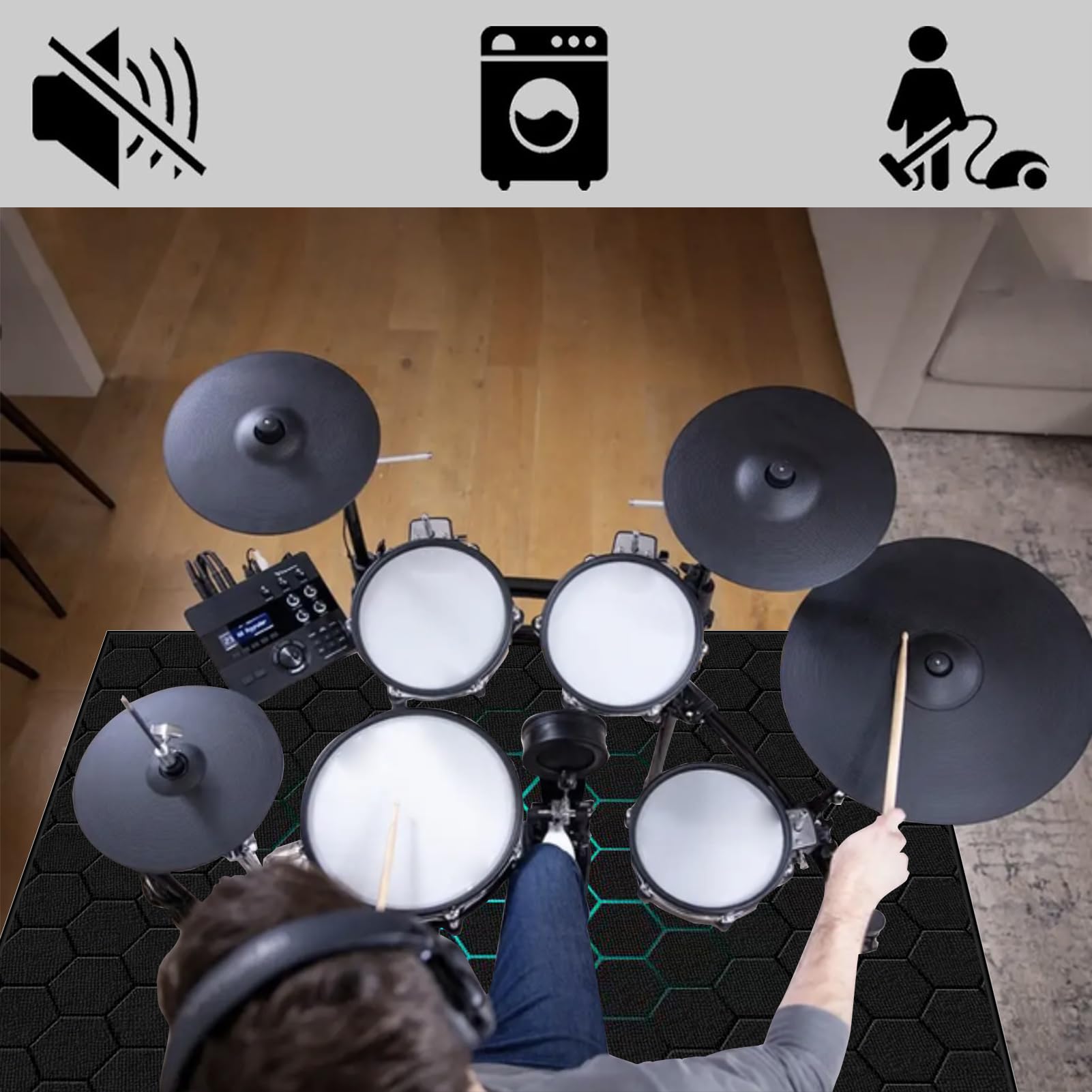 Drum Teppich Schallschutzmatte Schlagzeug Teppich 120 x 100 cm Schlagzeugteppich Drum-Matten-Teppich Schalldicht Teppiche Schallschutz Teppich Drum Rug Drum Matte Drumteppich Musikinstrumentenmatte