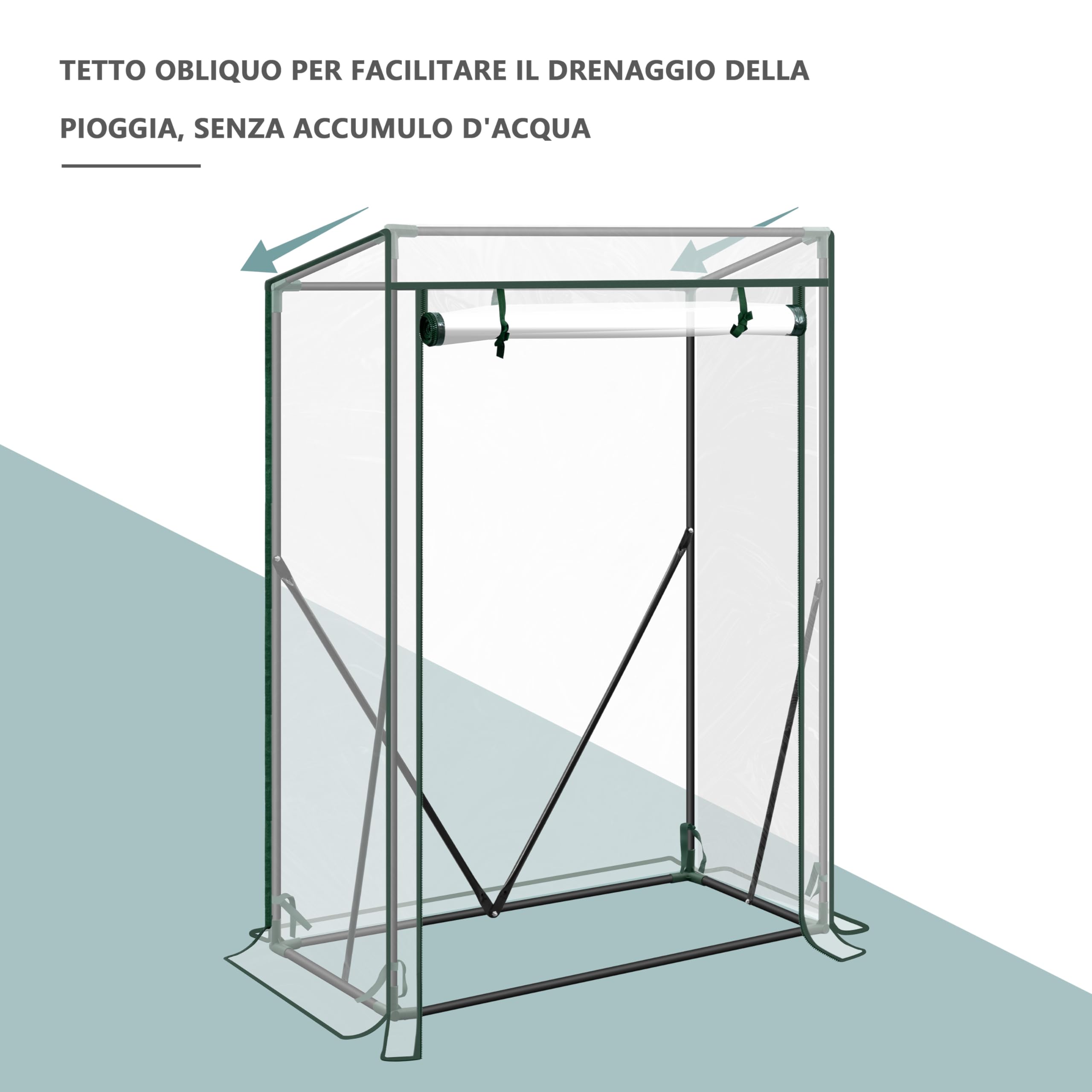 WOLTU Serra Giardino Tipi, Porta Avvolgibile, 100x50x150/136cm, Trasparente | PE Impermeabile; Anti-Strappo; Pomodori; Terrazzo; Giardino Posteriore