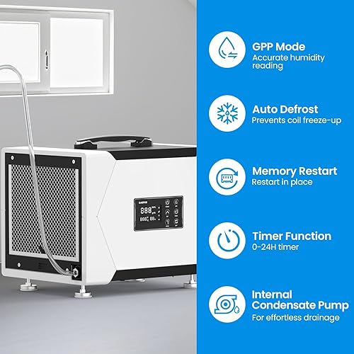 Miniatura 5 de CADPXS Deshumidificador de espacio de arrastre con bomba y manguera de drenaje, deshumidificador de espacio de rastreo de 80 pintas para uso