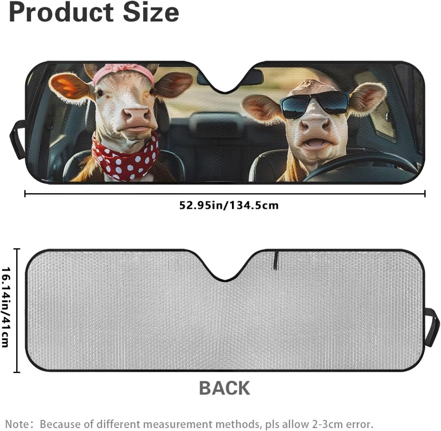 Tupalatus Windshield Sunshade, Cow Design Sun Visor for UV Rays & Heat Protection, Suitable for Wrangler, Compass, Gladiator & Renegade, Accessories for Jeep Wrangler 52.95 x 16.14 inches