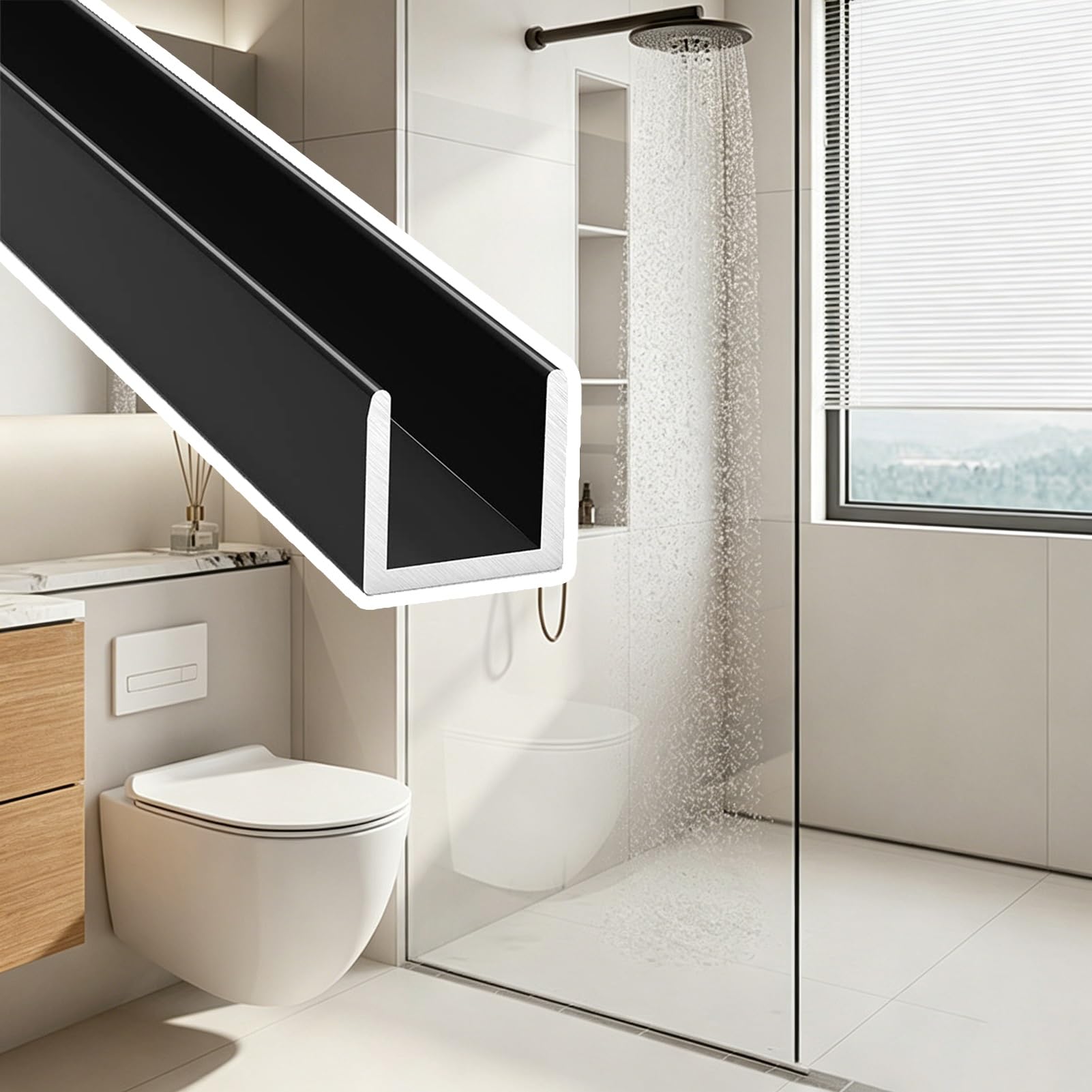 Canal en verre profilé en U pour pare-douche et garde-corps de balcon 6mm long 1.1m