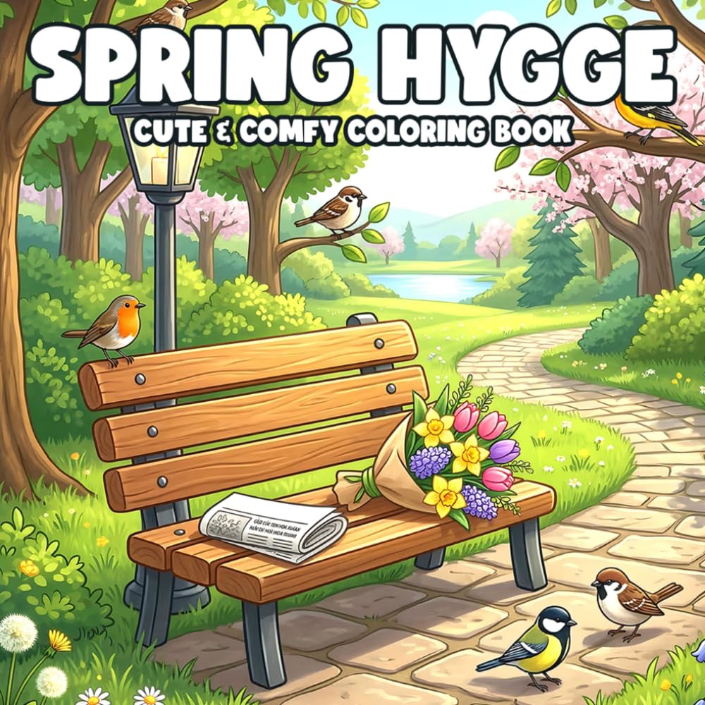 Spring Hygge Coloring Book: Cozy Cottagecore Scene Coloring Pages with Garden Flowers, Tea Corners, and Peaceful Home Interiors for All Ages to Relieve Stress