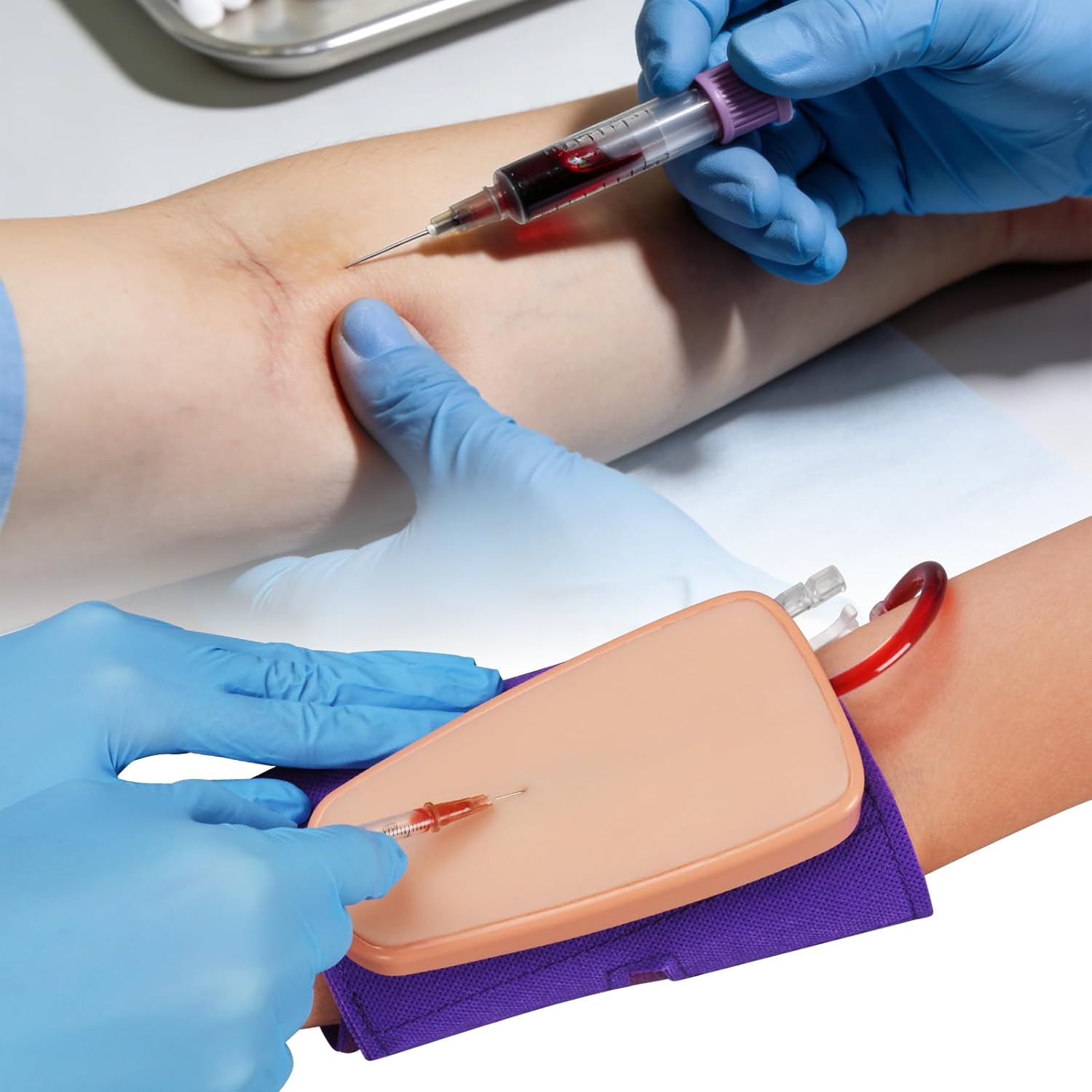 SimCoach IV Practice Kit with Needles, Wearable Phlebotomy and Venipuncture Practice Kit for Medical Students, IV Injection Training Pad, White