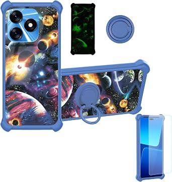 Aroepurt Tecno Spark 20C Case Compatible with Tecno Spark 20C Phone Case Cover [with Tempered Glass Screen Protector][Hard PC + Soft Silicone][Ring Support] [Luminous Effect] YGL-XQ