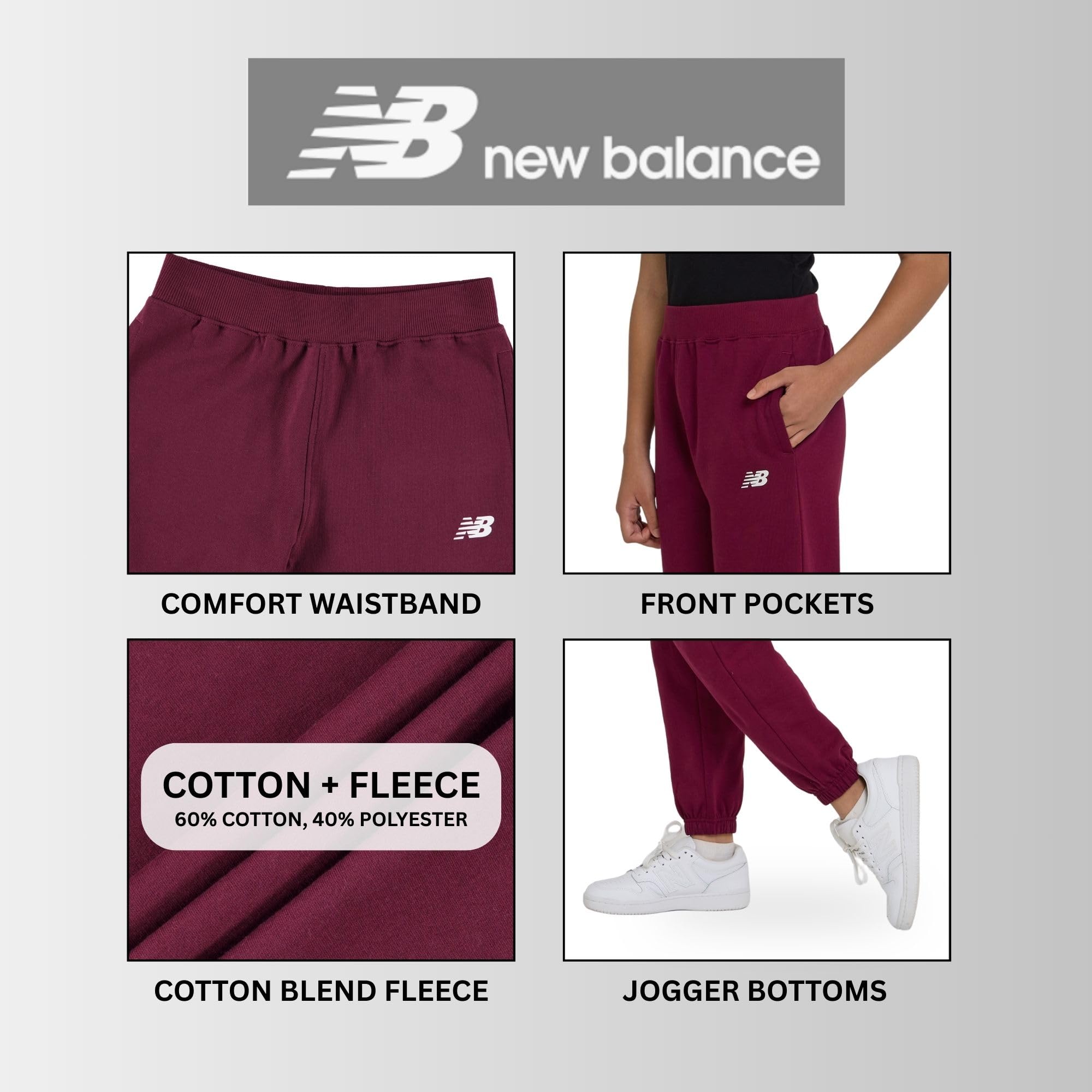 New Balance Active-Fleece-Jogginghose für Mädchen, 3er-Pack, weiche Baumwollmischung, Fleece, athletische Leistung, lässige Sweatpants (4–16)