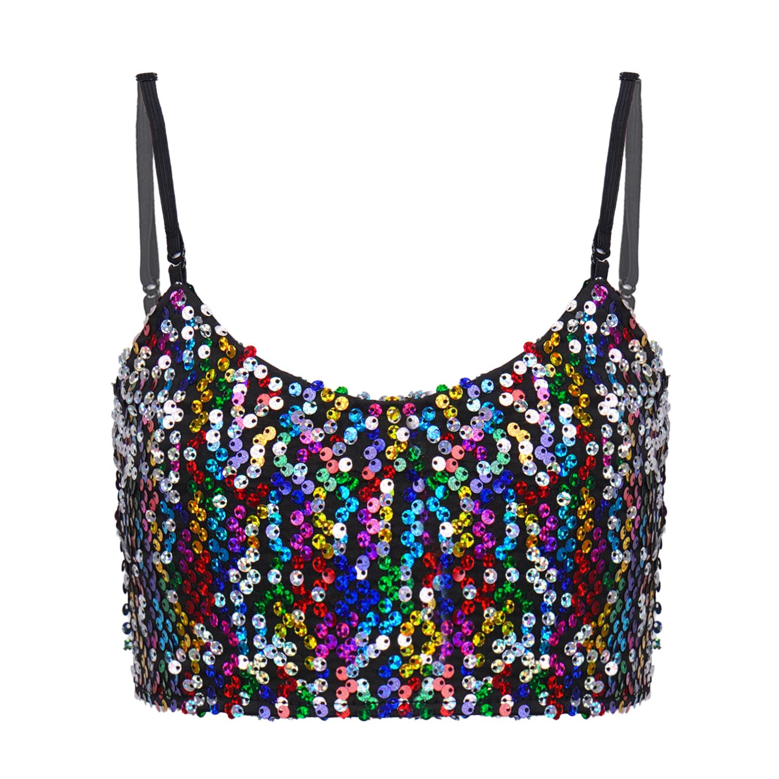 CHICTRY Girls' Shiny Sequin Dance Crop Tops Tank Camisole Straps Cami Shirts Vest for Jazz Hip Hop Street Dance Performance