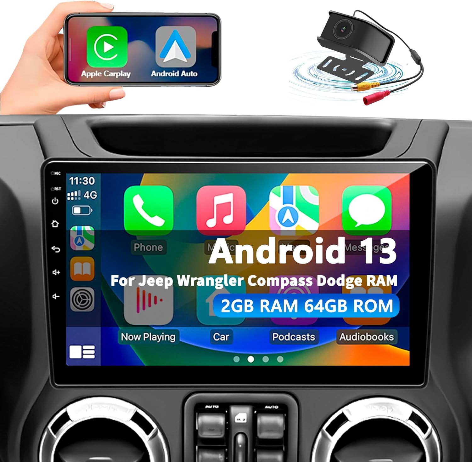 11.5 Inch Android Car Stereo With Wireless CarPlay & Android Auto For Jeep Wrangler JK & Dodge Ram