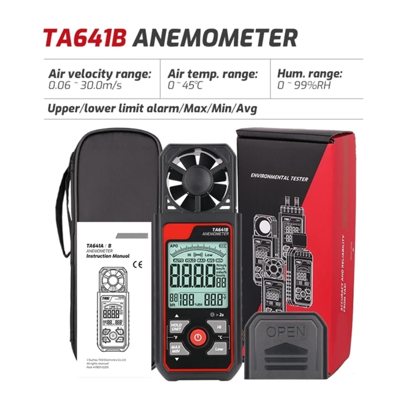 Anemometer, tragbares digitales LCD-Windgeschwindigkeitsmessgerät zur Messung von Windchills(TA641B)