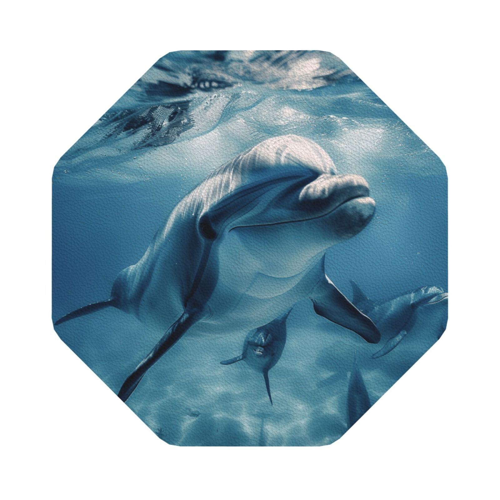 cute Dolphins Print Leather Coaster Set of 6, Octagon Coasters Table Decorative Coffee Cup Beverage Coasters Wine Beer Bar Coasters for Hot Drinks Table Protection