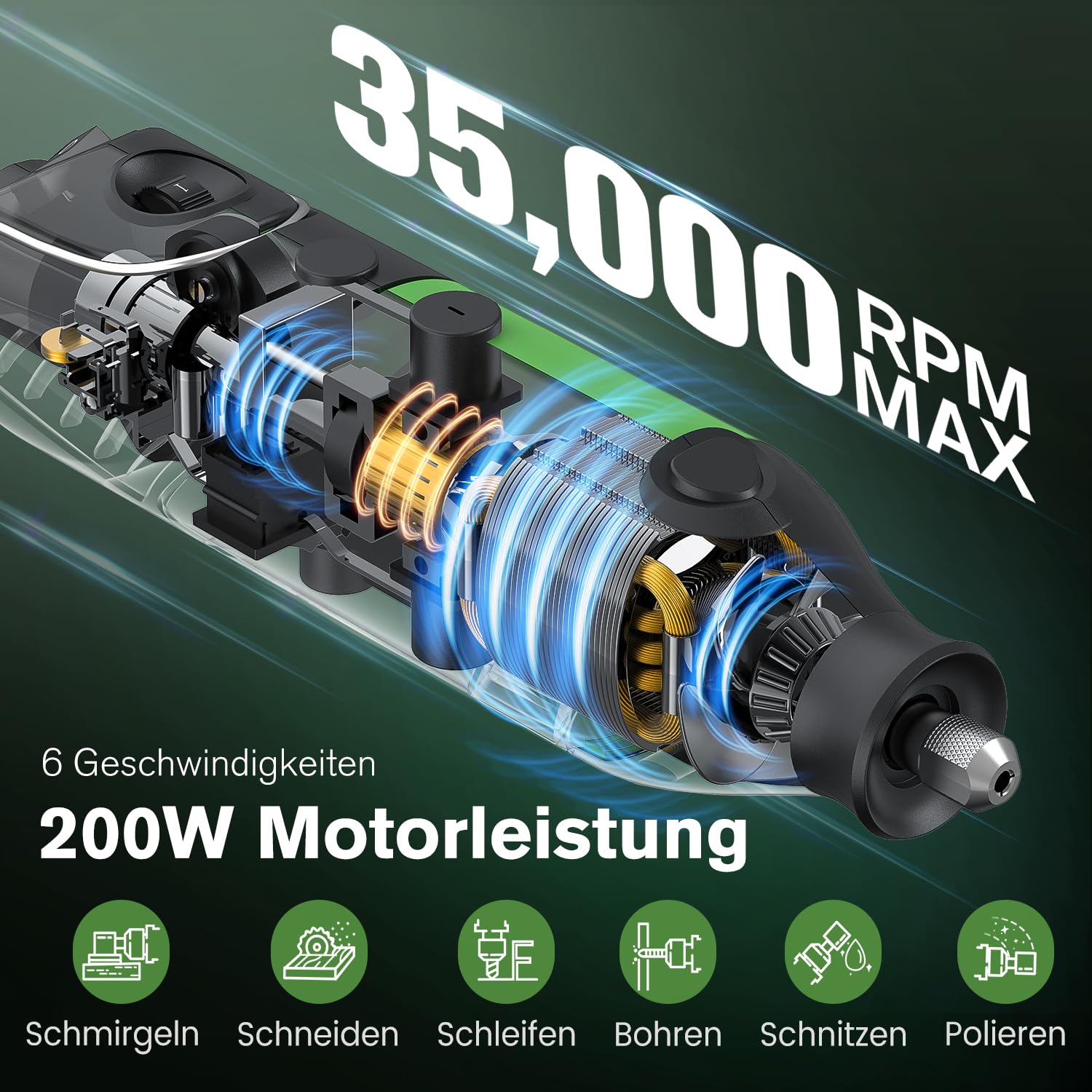 Ginour Multifunktionswerkzeug 200W Rotationswerkzeug Drehwerkzeug mit 135 Zubehör 6 Variable Drehzahl 8000-35000RPM für Bohren, Schneiden, Schärfen und Heimwerker