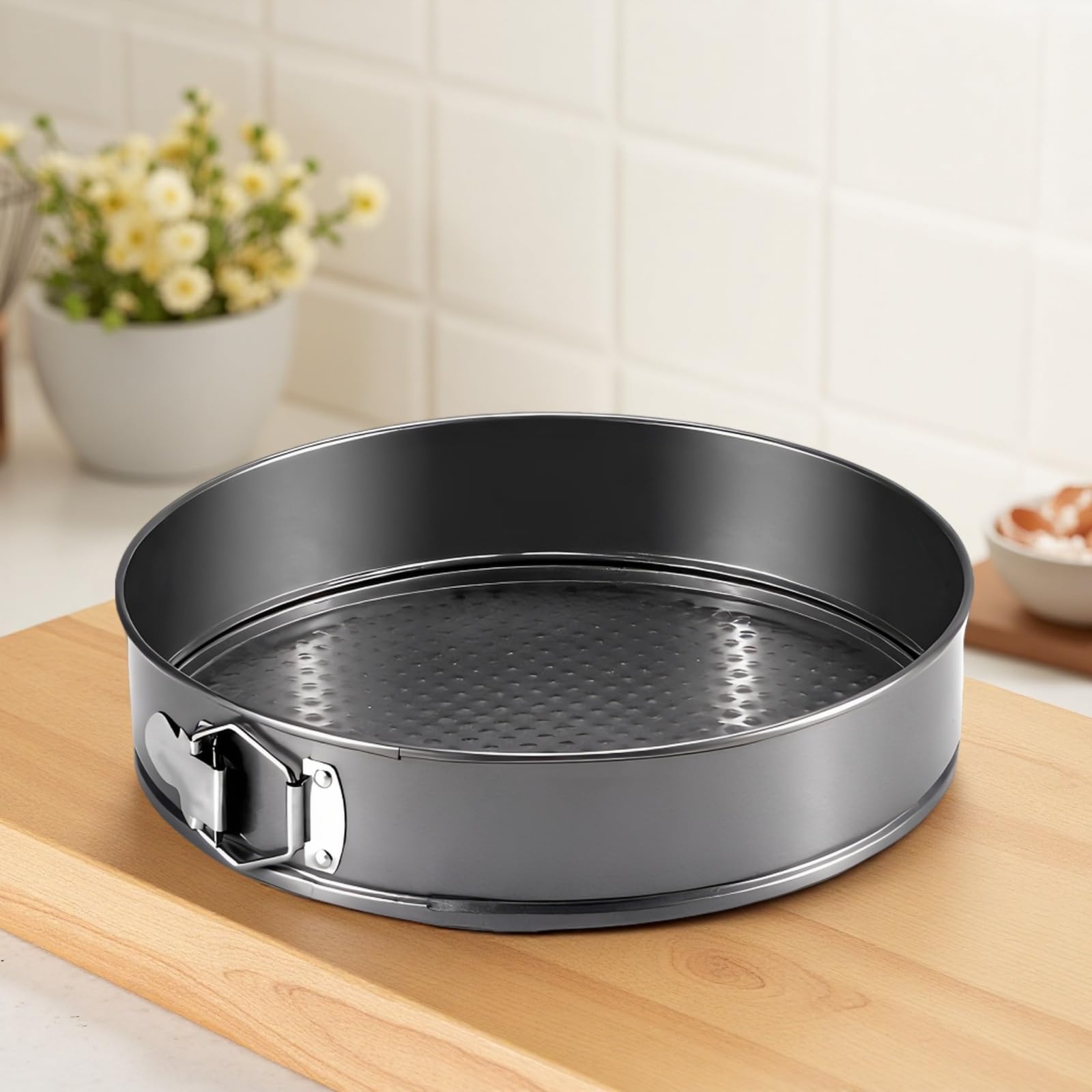 Genérico Molde Redondo Desmontable de Acero al Carbono de 28 cm con Revestimiento Antiadherente, Base de Panal, a Prueba de Fugas para Decorar Tartas de Queso. Tamaño: 28 x 6,5 cm.