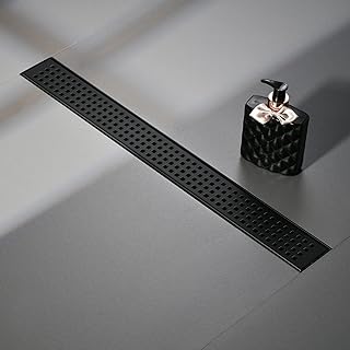 Linear Shower Drain 24 Inch Rectangular,Removable Quadrato Pattern Grate,Matte Black,Food-Grade SUS 304 Stainless Steel,CUPC Certified