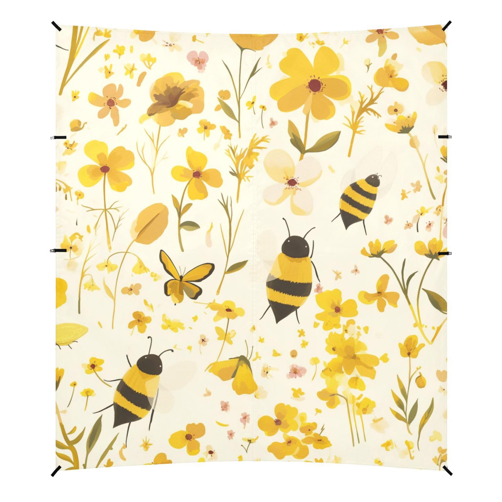 Embroidery Bee Butterfly Flowers Watercolor Foldable Beach Tent UPF50+ Easy Setup Portable Sunshade with Sandbags, Sand Shovel, Poles for Camping, Picnics, Backyard