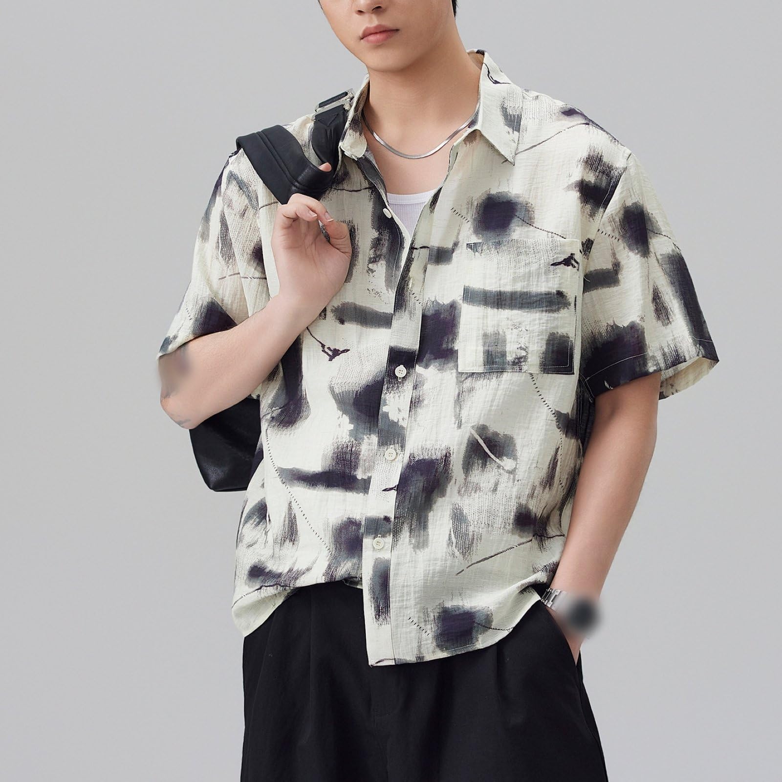 Camicia Da Uomo Con Stampa A Maniche Corte Oversize Con Bottoni Stile Streetwear Per Le Vacanze Estive